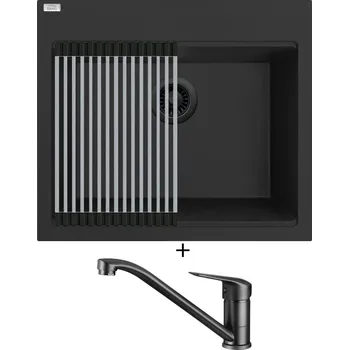 Granitový dřez Granitový dřez SET Laveo TAU SBT 710B černá edice + rolovací odkapávač + Deante NEO BORO BMO N60M černá matná