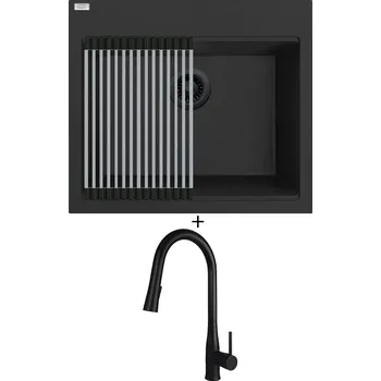Granitový dřez Granitový dřez SET Laveo TAU SBT 710B černá edice + rolovací odkapávač + Deante LUKRECJA N72M černá matná