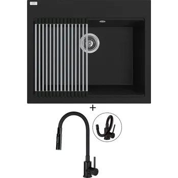 Granitový dřez Granitový dřez SET Laveo TAU SBT B106 černá matná + rolovací odkapávač + Deante NEO LUNO BOC N74M černá matná