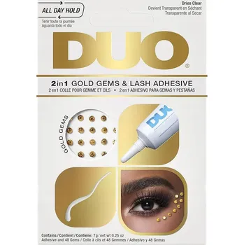 Péče o řasy a obočí DUO 2v1 zlaté perličky transparentní lepidlo na umělé řasy a ozdoby těla