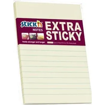 Samolepící bloček STICK N Samolepicí bloček Extra Sticky, pastelově žlutá, linkovaný, 150 x 101 mm, 90 listů, STICK N 21668 ,balení 90 ks 599565