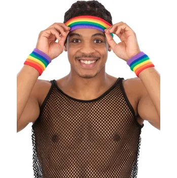 Karnevalový doplněk Smiffys.com Sada čelenka a potítka duha