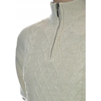 Pánský svetr Hřejivý vlněný pánský svetr se stojáčkem a polopropínacím zipem – velikost M Béžová