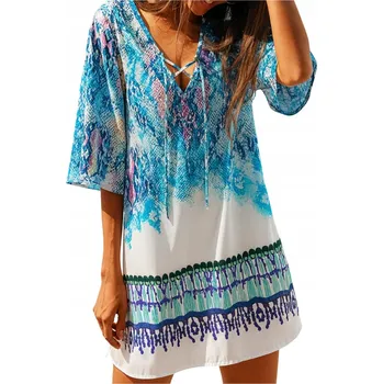 Dámské šaty LETNÍ DÁMSKÉ ŠATY MÓDNÍ TUNIKA NA PLÁŽ BOHO MINI VOLNÉ PŘEHOZ PAREO