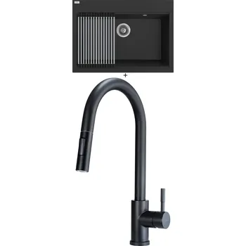 Granitový dřez Granitový dřez SET Laveo TAU SBT B107 černá matná + Rolovací odkapávač + Deante LIMA N72M černá matná