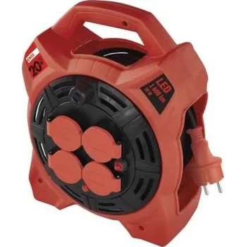 elektrický kabel Emos Venk. prodl. kabel na bubnu 20 m / 4 zás. / guma / 230 V / 1,5 mm2 s LED reflektorem