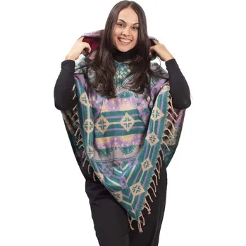 Dámské pončo Pončo se vzory PANKAJ smaragdovo-fialová I.