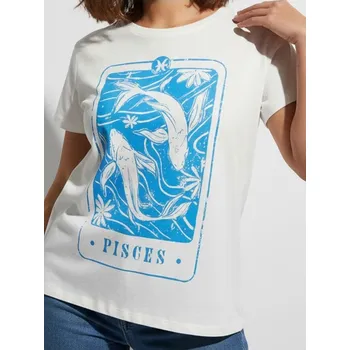 Dámské tričko Sinsay - Bavlněná košilka s potiskem - bílá - 8131J-00X - 8131J-00X-XS