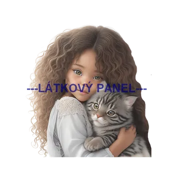Látkový panel - Holčička s kočičkou - DZ-11 Velikost: 45x45cm, Materiál: Teplákovina nepočesaná
