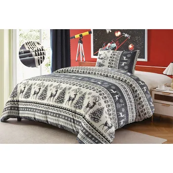 Povlečení Luxusní mikroplyšové povlečení Sobí motiv Šedé 140×200/70×90 cm – Elegantní zimní povlečení s jeleny a vločkami