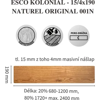 dřevěná podlaha Dřevěná třívrstvá podlaha ESCO KOLONIAL 001N Naturel Rozměr: 15/4x190mm, Třída kvality: ORIGINAL (velké suky)