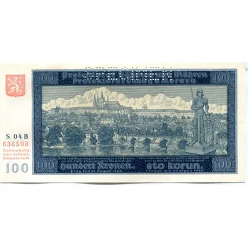 Sběratelství Protektorát Čechy a Morava. 100 korun 1940. Série B 04. Hej. 32