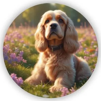 Dekorativní magnet Magnetka 65x65mm ve tvaru kruhu - kokršpaněl v květinách