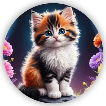 Dekorativní magnet Magnetka 60x60mm ve tvaru kruhu - roztomilé koťátko 3