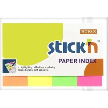 Samolepící bloček STICK N Samolepicí záložky, mix neonový barev, 50 x 20 mm, 4x 50 listů, papír, STICK N 21205 ,balení 200 ks 599567
