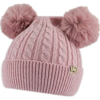Kojenecká čepice Pletená zimní čepice Bambulka - pudrově růžová, vel. 48-54 cm