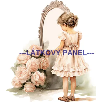 Látkový panel - Holčička u zrcadla - DZ-06 Velikost: 15x15cm, Materiál: Bavlna