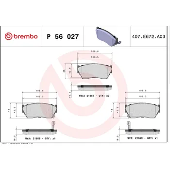 Brzdová destička Sada brzdových destiček, kotoučová brzda BREMBO P 56 027