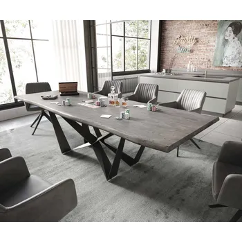 Jídelní stůl DELIFE Jídelní stůl Edge 260x100 akácie platinová Spider plochá ocel černá Live-Edge