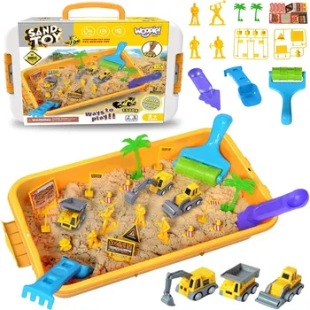 Modelovací hmota Woopie WOOPIE Kinetický písek 1,5 kg XXL sada Stavební stůl s formičkami a vozidly