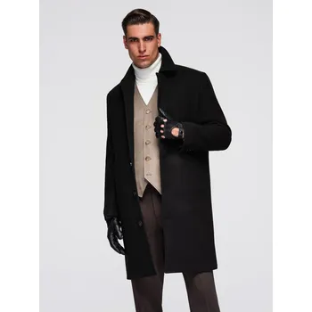 Pánský černý kabát s límcem Ombre černá | hnědá | krémová 3472779