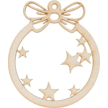 Vánoční ozdoba Galanteriadrew Dřevěná vánoční ozdoba se stužkou a hvězdami, přírodní dekor 10,0 x 9,0 x 0,3 cm Přírodní