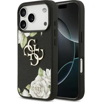 Pouzdro na mobilní telefon Guess Hardcase 4G Grained Roses Big Logo iPhone 17 Pro Max Černá