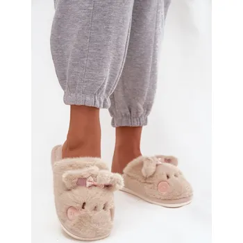 Dámské pantofle Boto chlupaté pantofle s oušky a mašlí Boto bílá | šedá | krémová 3464470