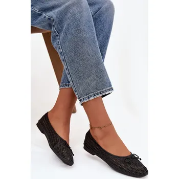 Dámské baleríny Černé balerínky s pleteným vzorem a mašlí Boto černá | světle modrá 3462829