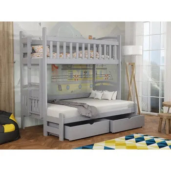 Dětská postel Patrová postel pro 3 - Lukáš Varianta: Levá, Barva dřeva: Šedá, Rozměry: 120x180