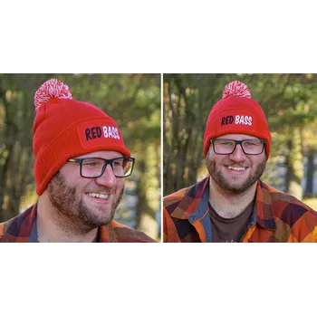 Čepice Zimní pletená čepice s bambulí REDBASS s nášivkou - Red