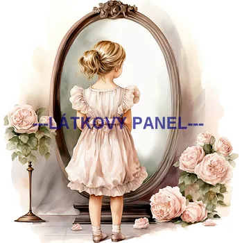 Látkový panel - Holčička u zrcadla - DZ-09 Velikost: 25x25cm, Materiál: Bavlna