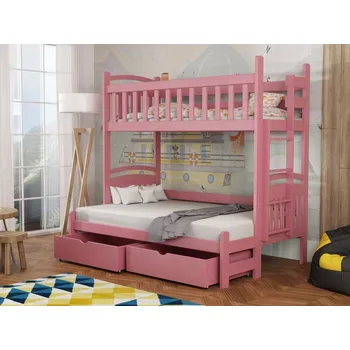 Dětská postel Patrová postel pro 3 - Lukáš Varianta: Pravá, Barva dřeva: Růžová, Rozměry: 120x180