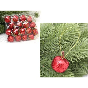 Vánoční ozdoba Vánoční ozdoba - 2,5 cm JABLKO ČERVENÝ GLITTER - sada 18 ks