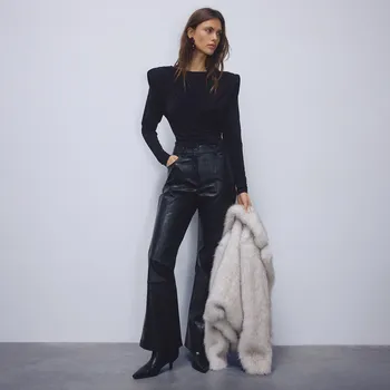 Reserved - Zvonové kalhoty z napodobeniny kůže - černý - 720GM-99X - 720GM-99X-L