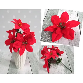umělá květina Kytice Vánoční hvězda 5 květů (výška 30 cm, květ 15 cm) ČERVENÁ