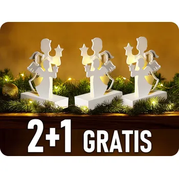Vánoční dekorace Solight LED andělé, dřevo, bílá barva, 2xAA, 2+1 zdarma! [1V219]
