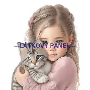 Látkový panel - Holčička s kočičkou - DZ-12 Velikost: 25x25cm, Materiál: Teplákovina nepočesaná