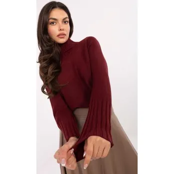 Dámský svetr Bordový oversize svetr s rolákem RUE PARIS