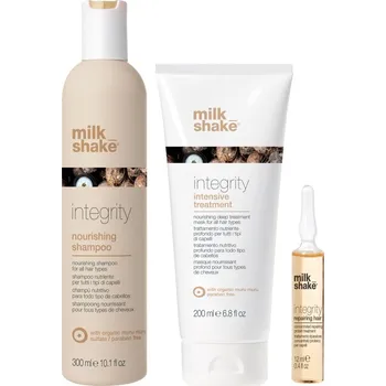 Šampon milk_shake® Integrity milk_shake® Integrity Nourishing Shampoo vyživující šampon pro všechny typy vlasů 1000 ml + milk_shake® Integrity hloubkově vyživující maska na vlasy 200 ml + milk_shake® Integrity ošetřující péče na vlasy 8 ks
