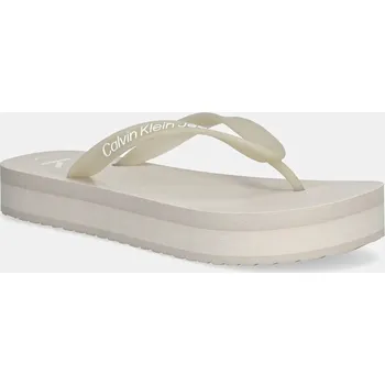 Dámské žabky Žabky Calvin Klein Jeans BEACH SANDAL FLATFORM TPU dámské, béžová barva, na platformě, YW0YW01830 01B, EUR 40