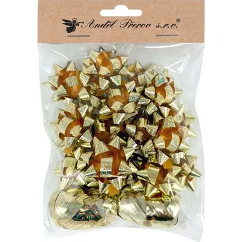 Stuha Sada na balení dárků zlatá, rozeta 5 x 2 x 5 cm 20 ks, stuha 0,5 cm x 10 m 2 ks