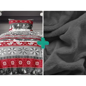 Povlečení Flanelové povlečení SNOWY FOREST šedé + prostěradlo mikroplyš SOFT 90x200 cm tmavě šedé, 140x200 / 70x90 cm