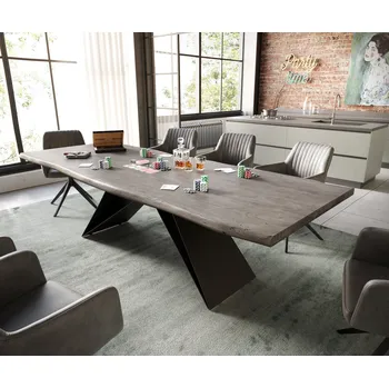 Jídelní stůl DELIFE Jídelní stůl Edge 260x100 akácie platinová podnož ve tvaru V plochá ocel černá Live-Edge