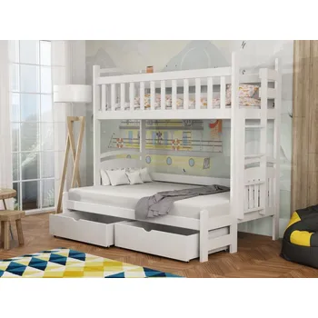 Dětská postel Patrová postel pro 3 - Lukáš Varianta: Pravá, Barva dřeva: Bílá barva, Rozměry: 120x180