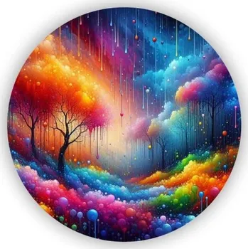 Dekorativní magnet Magnetka 65x65mm ve tvaru kruhu - barevná krajina snů