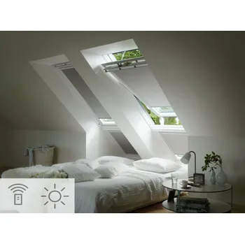 Zatemňující roleta VELUX DSL Standard - Nová generace Název: CK02 - 55x78cm, Barva vodící lišty: SWL (Bílý lakovaný hliník), Barva rolety.: 1100 (Modrá)