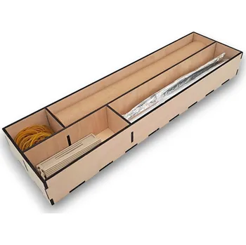 Úložný box usporadejto.cz 2. jakost - Organizér na folie/alobal, 4 přepážky do šuplíku, dřevěný VASKY 13 x 46 cm