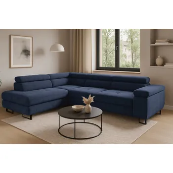 Sedací souprava Rohová rozkládací sedačka ANTONIO - tmavěmodrá - manšestr - LINCOLN 77