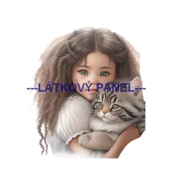 Látkový panel - Holčička s kočičkou - DZ-19 Velikost: 35x35cm, Materiál: Teplákovina nepočesaná
